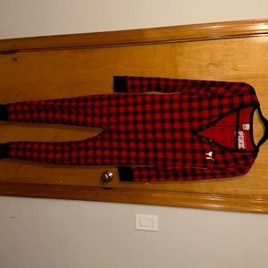 PINK VS Red Black Buffalo Plaid One Piece Pajamas Pjs Union Suit Thermal Knit M